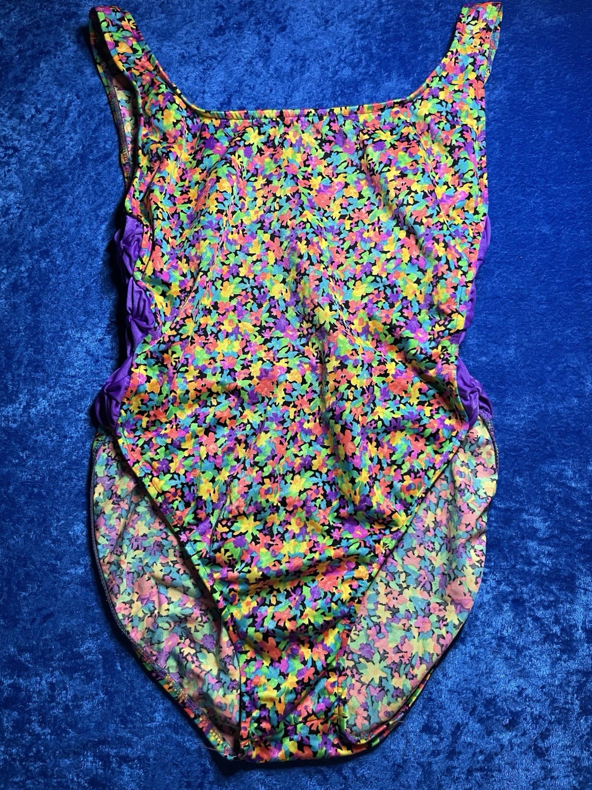 Vintage 90s Sasson Swimsuit Floral Side Cutout Bows Coquette Large