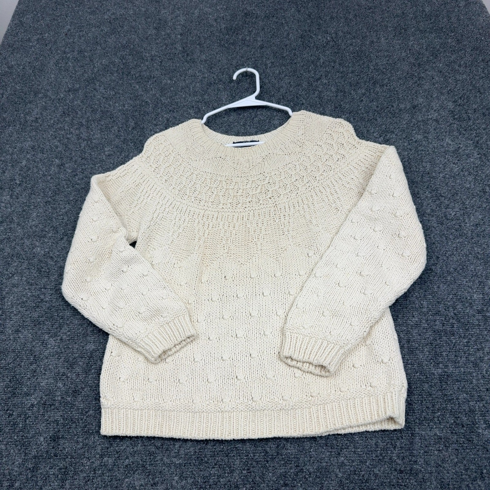 Vintage Woolrich Sweater Women M Cream Silk Cotton Knit Chunky Cottagecore Style