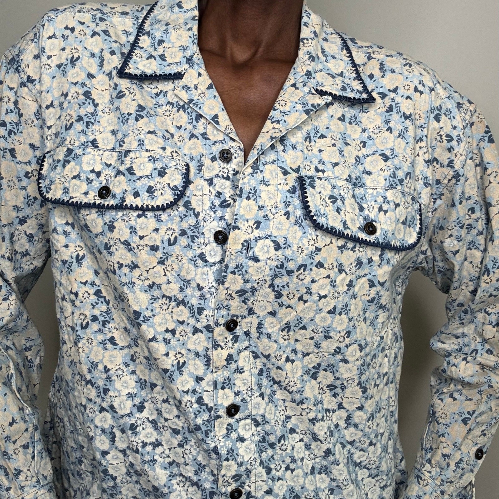 VTG 80s 90s LizWear Cottagecore Floral Cotton Button up Blouse Size Medium