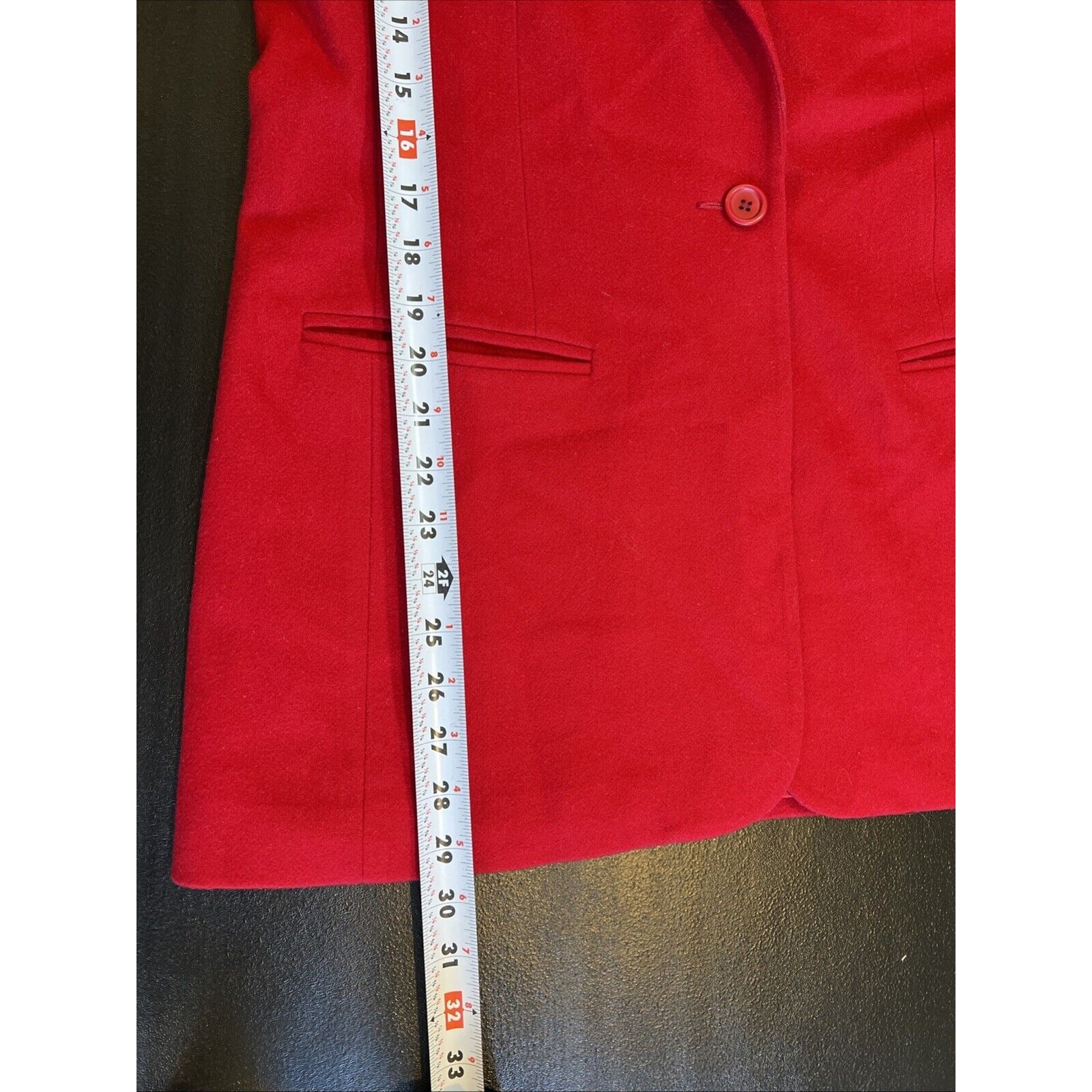Lands’ End Wool Cashmere Blazer 10 Red Single Button Pockets Long Y2K USA