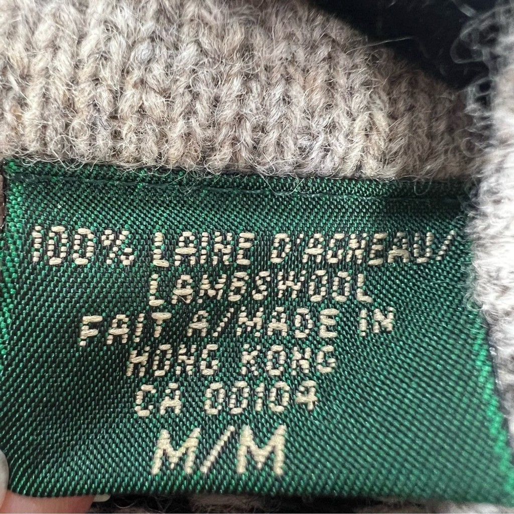 Vintage 80s 90s pure wool grey tan fair isle button front grandpa sweater vest M