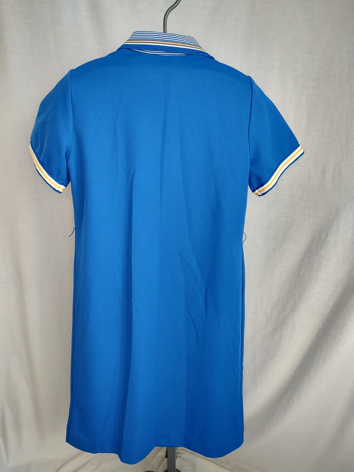 Vintage Blue Polo Dress Womens Size 16 Yellow/White Striped Collar & Belt Preppy