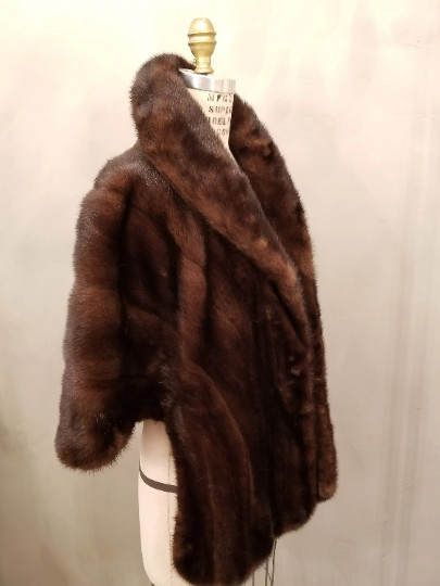 Vintage Luxurious Brown Mink Stole Fur Wedding Bridal Mink Caplet Cape