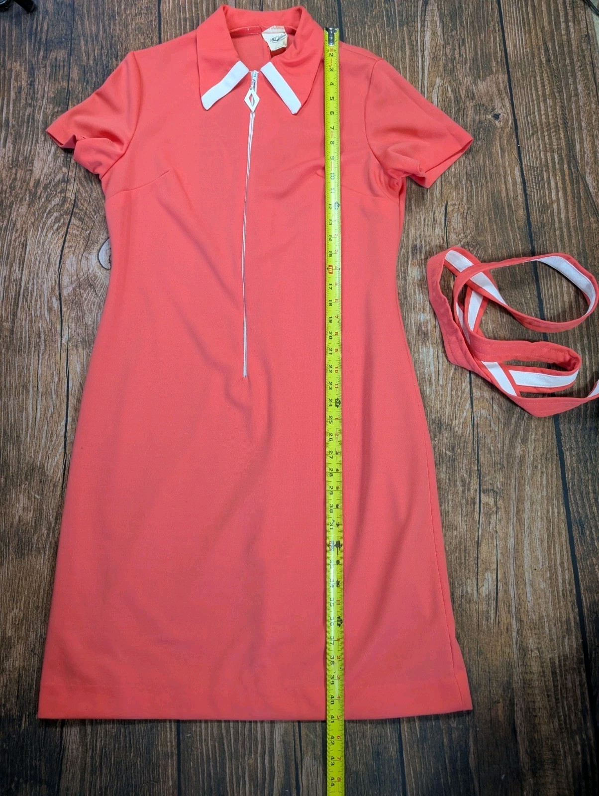 Vintage 1960s MPC Fashions Waitress Dress Orange White Striped Belted Women’s