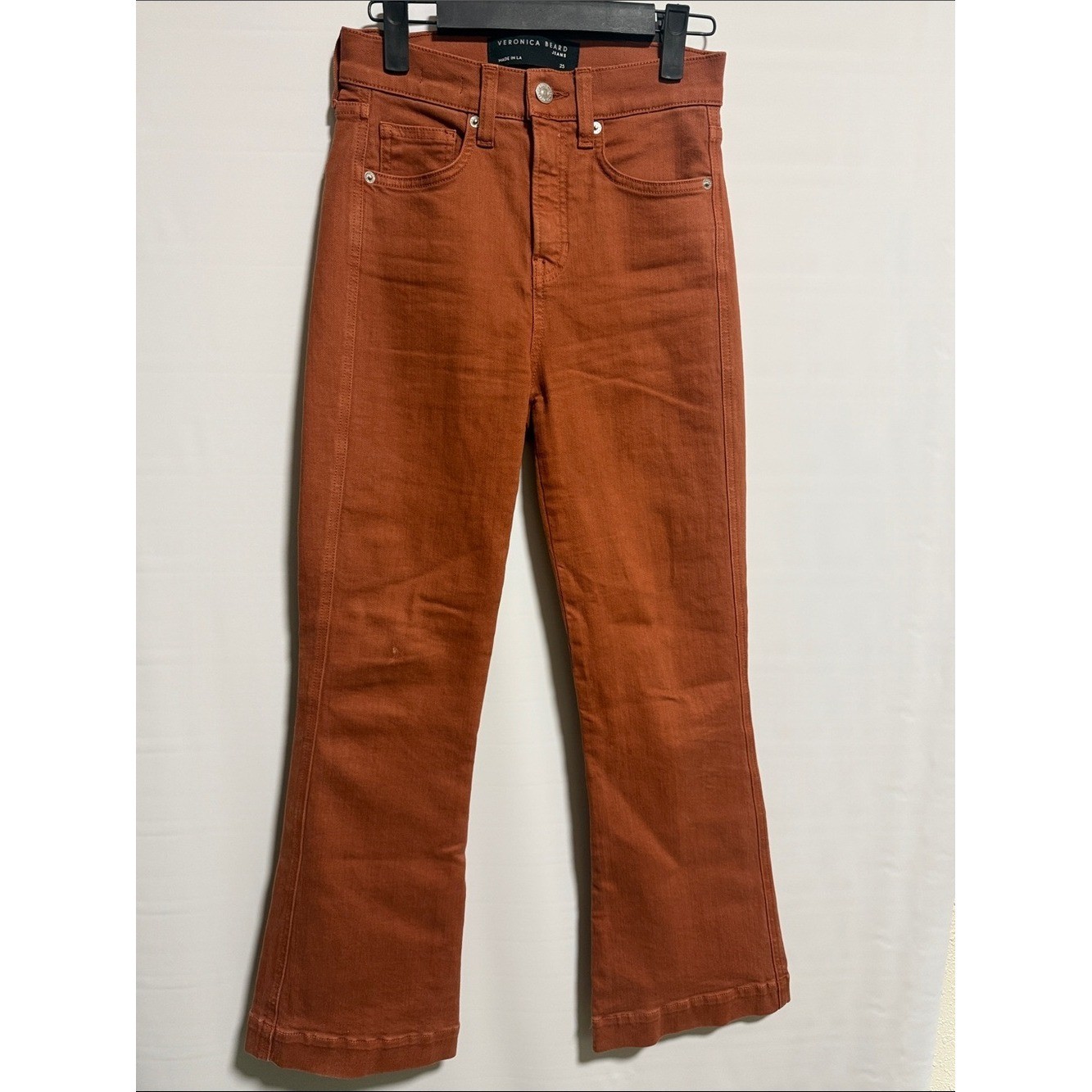 Veronica Beard Carson Ankle Flare High Rise Jeans Burnt Orange Rust Size 25