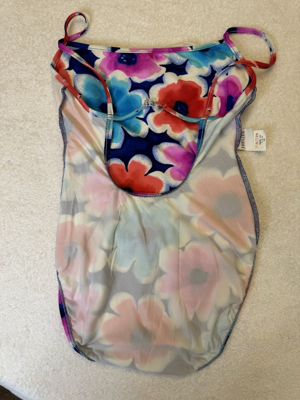 VTG Jantzen One Piece Swimsuit Size 12 Floral Pink Blue Navy 90s Made in USA
