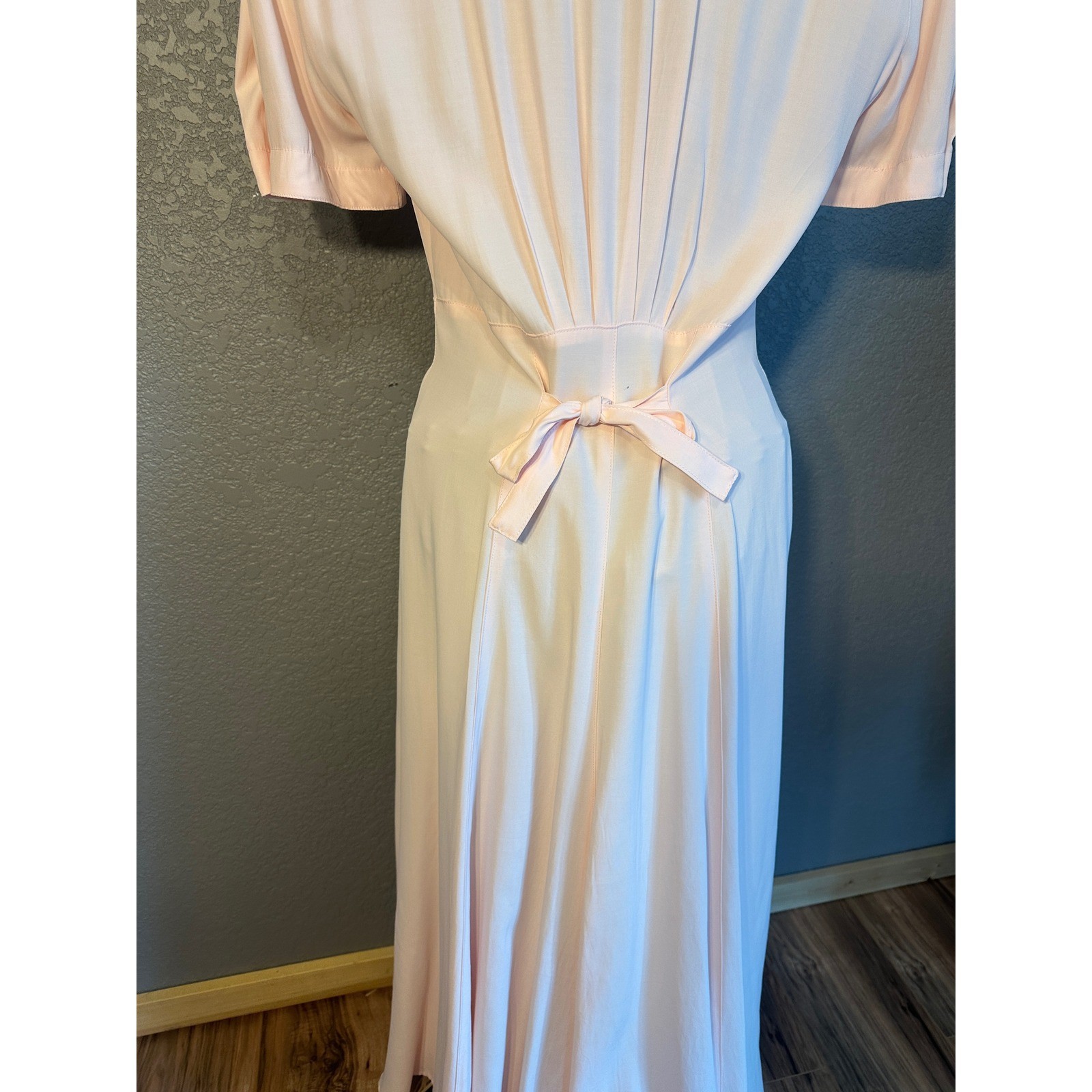 Vtg Karen Alexander 8 Pink Sailor Collar Maxi Dress Bows Button up Cottagecore