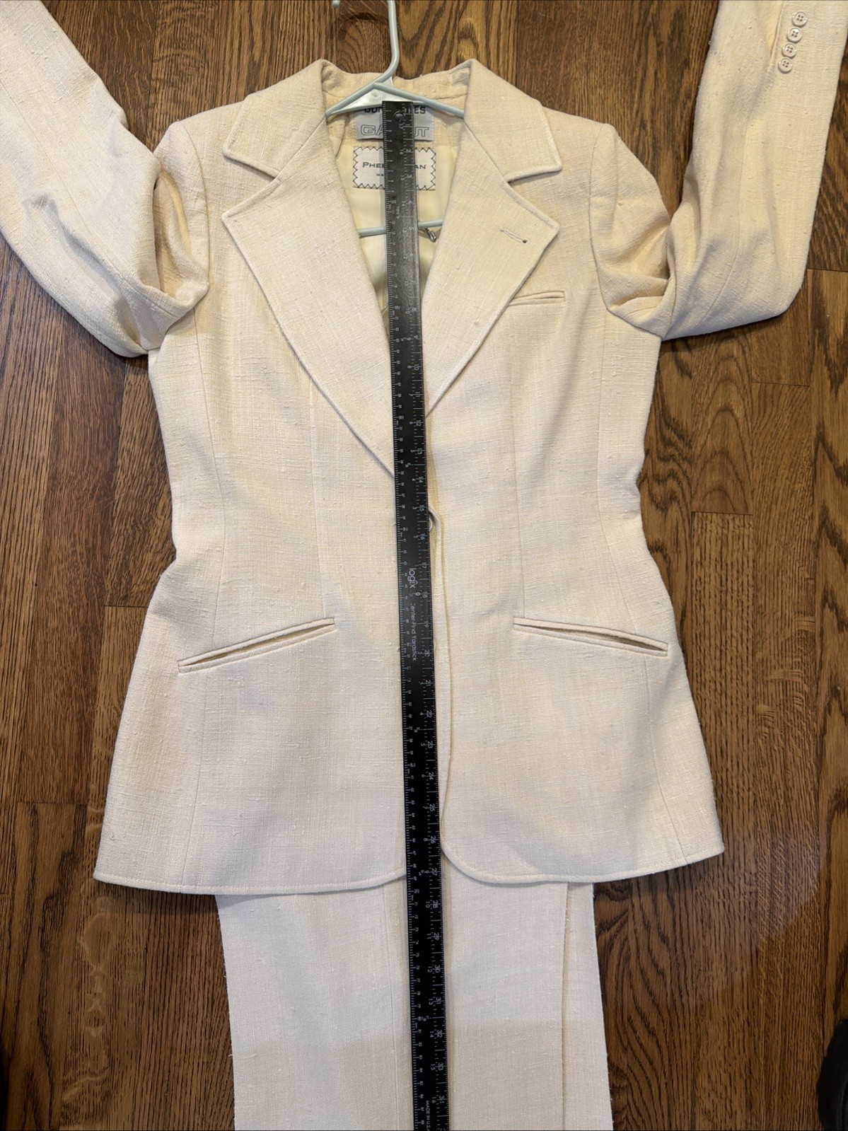 VTG Don Sayres 100% Silk High-Waisted Wide-Leg Tailored Pant Suit Sz 12 Tall