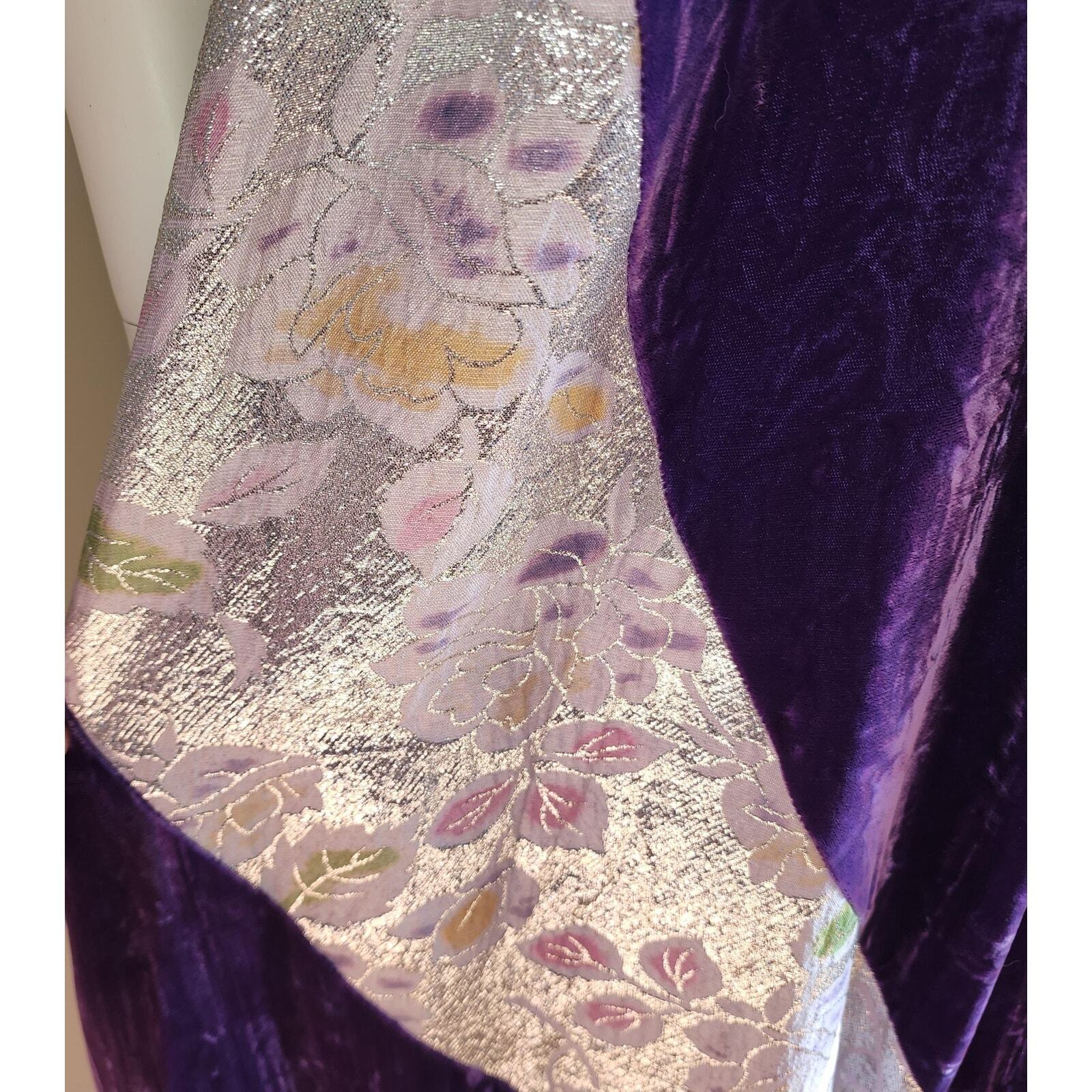 Vtg 60s Long Purple Velvet Gown Silver Metallic Insets Bias Skirt New Orleans S