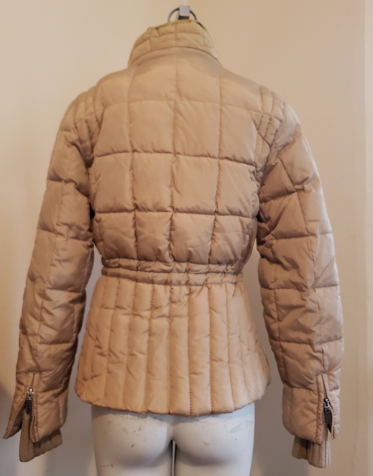Vintage Eckored Womens Drawstring Waist Puffer Jacket L Tan Khaki Pre-Owned