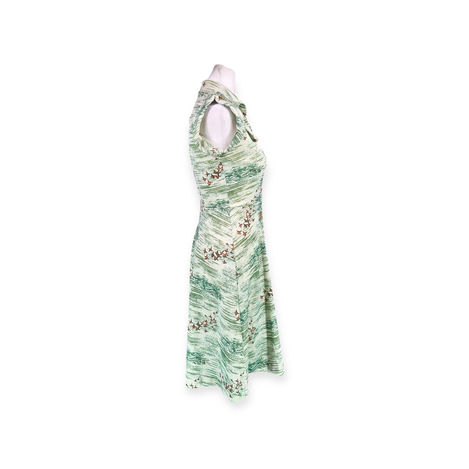 VINTAGE 1970s DRESS HIPPIE MOD BOHO PRAIRIE GOOSE GEESE PRINT DISCO WHIMSICAL S