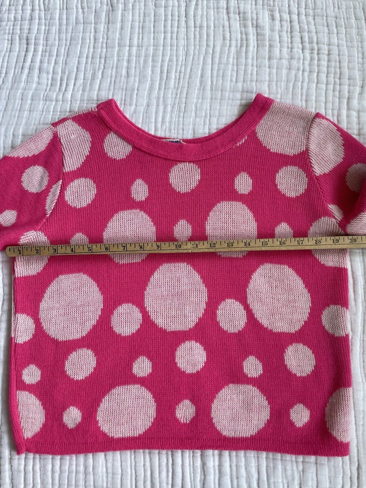 Vintage M L Sweater Top 60s Pop Art Cropped Hot Pink Polka Dot Bubbles VGUC