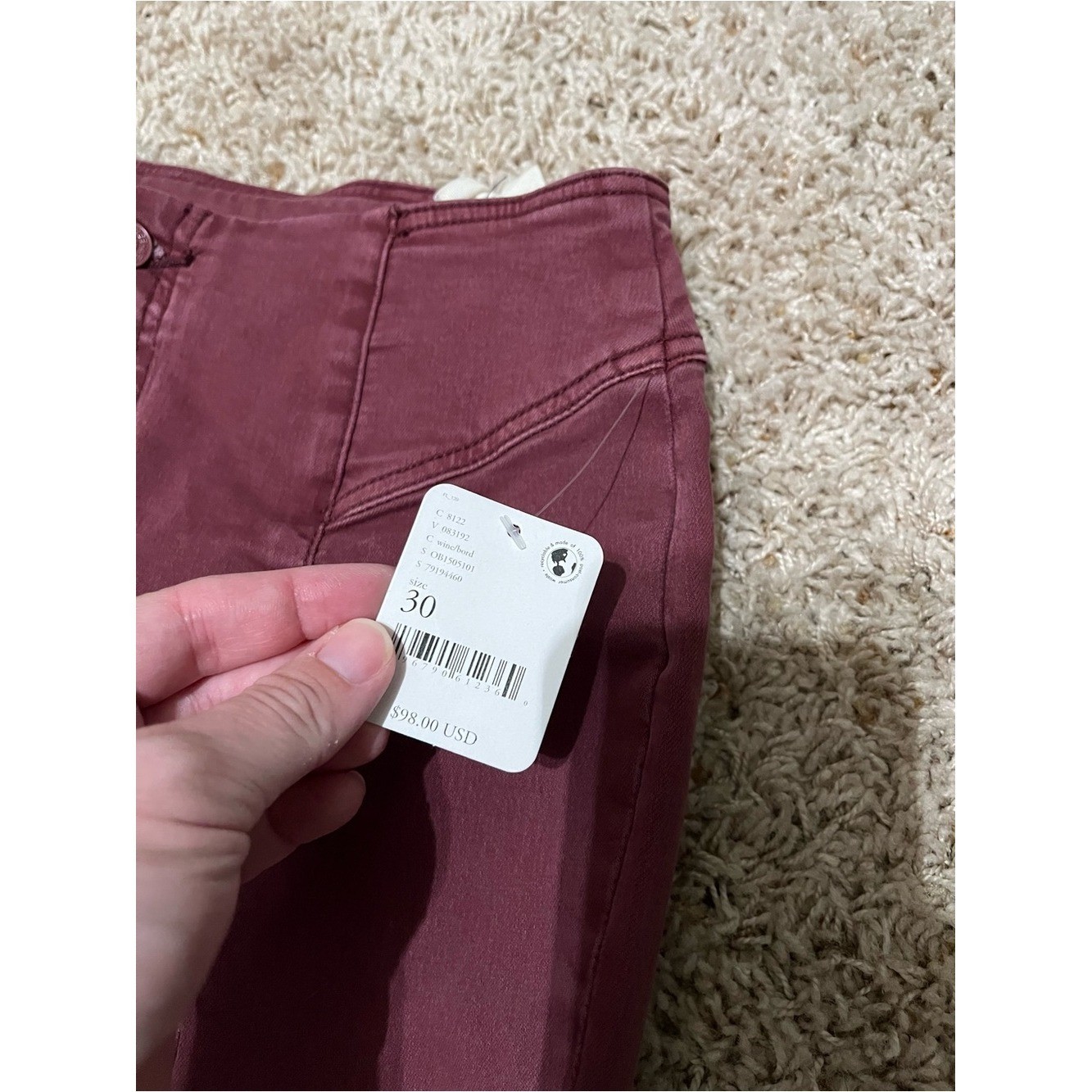 NWT We the Free CRVY Wild Honey High Rise Flare Leg Pants in Wine Size 30