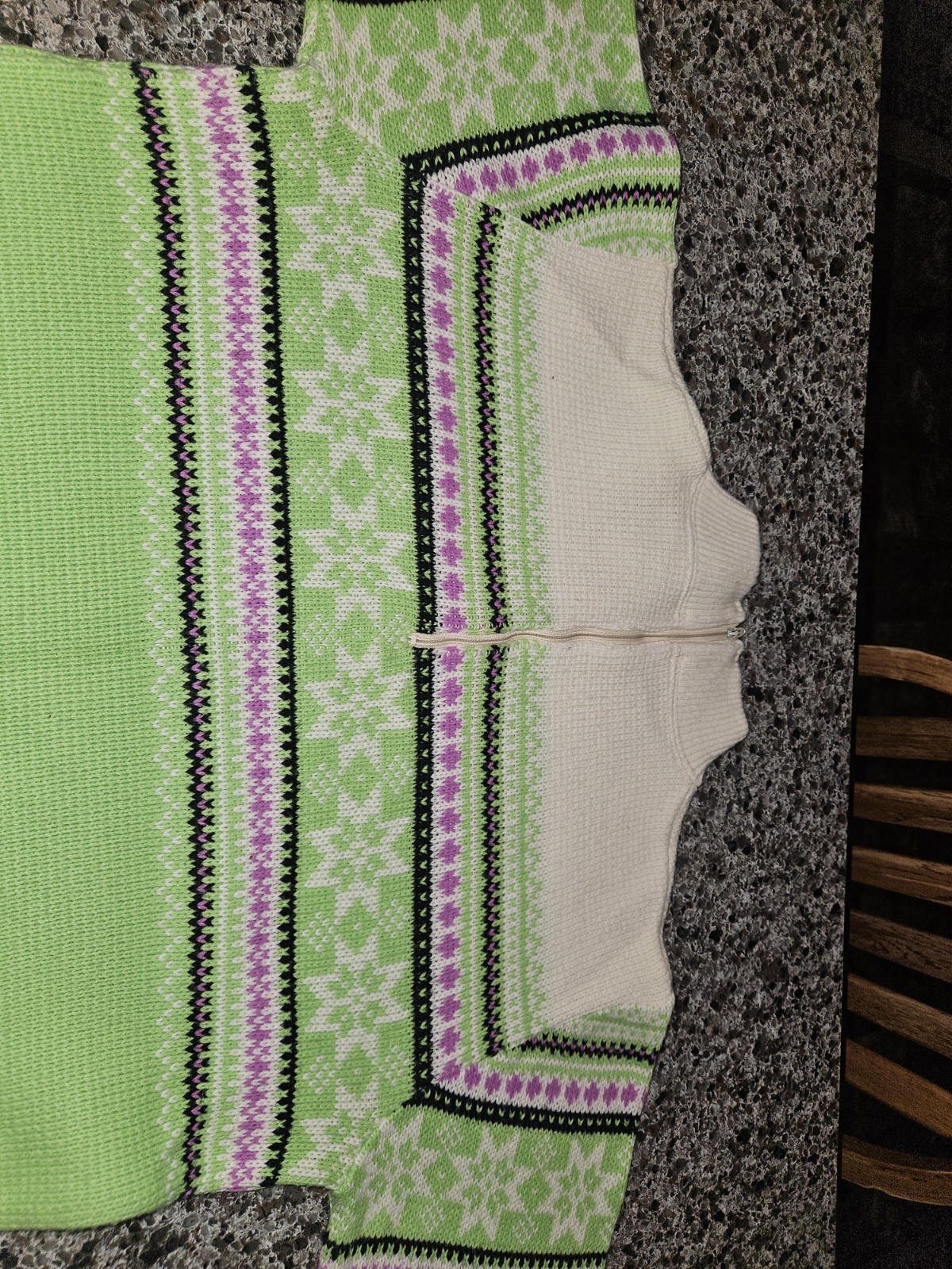 Vtg Arctic Cat Knit Sweater W Zipper M/38 White An Purple Green Blk Stripe Women