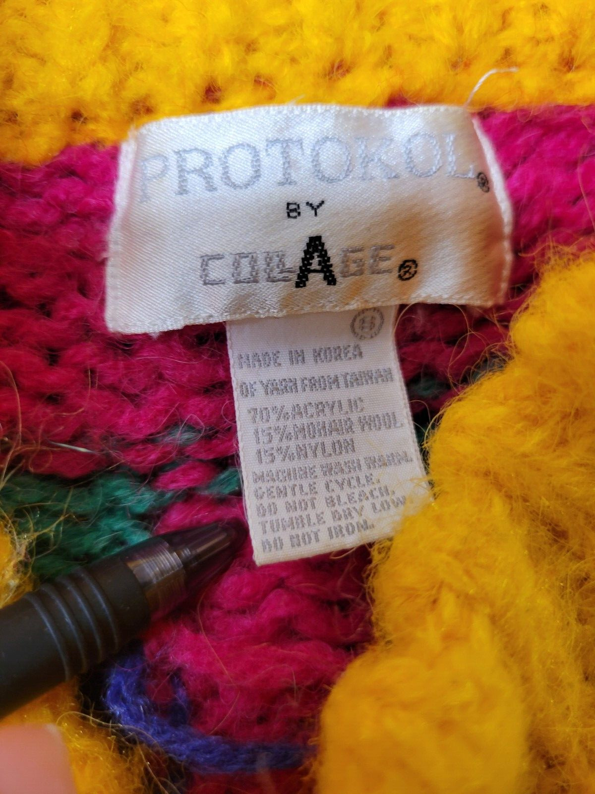 Protokol by Collage Vtg Mohair Blend Chunky Knit Geometric Sweater Pink Small