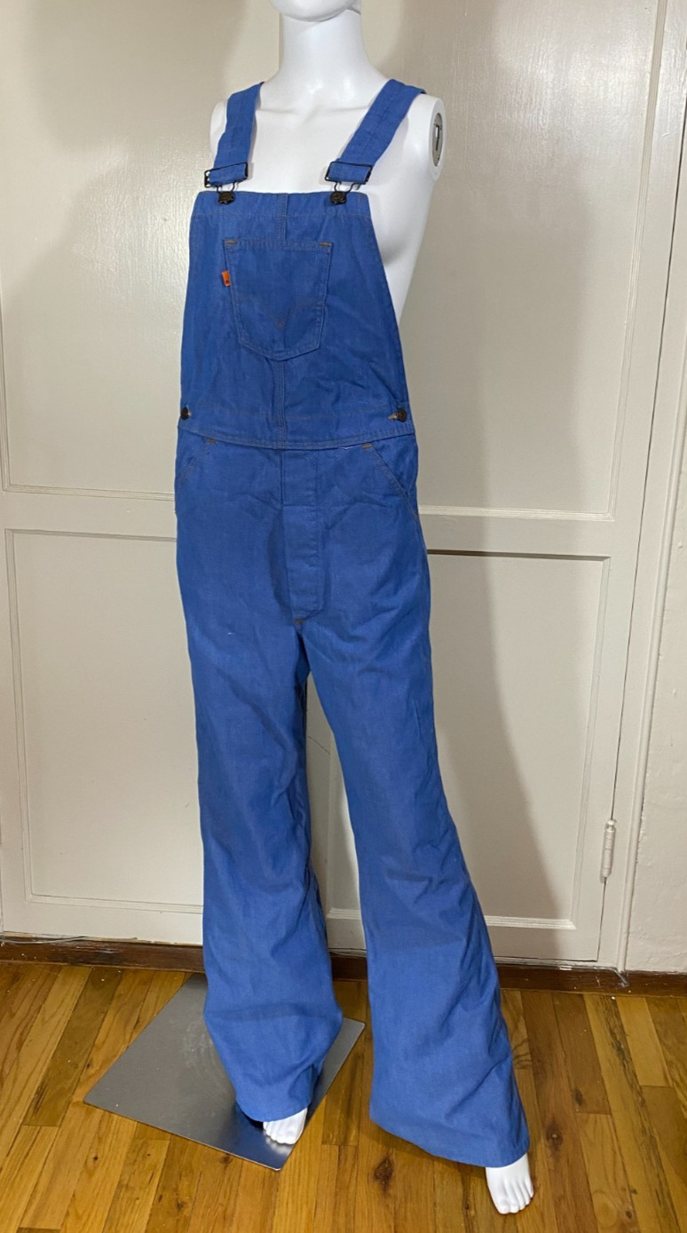 VINTAGE 70s Levis 799 Overalls Double Blank Orange Tab Flare Tags Attached 30×33