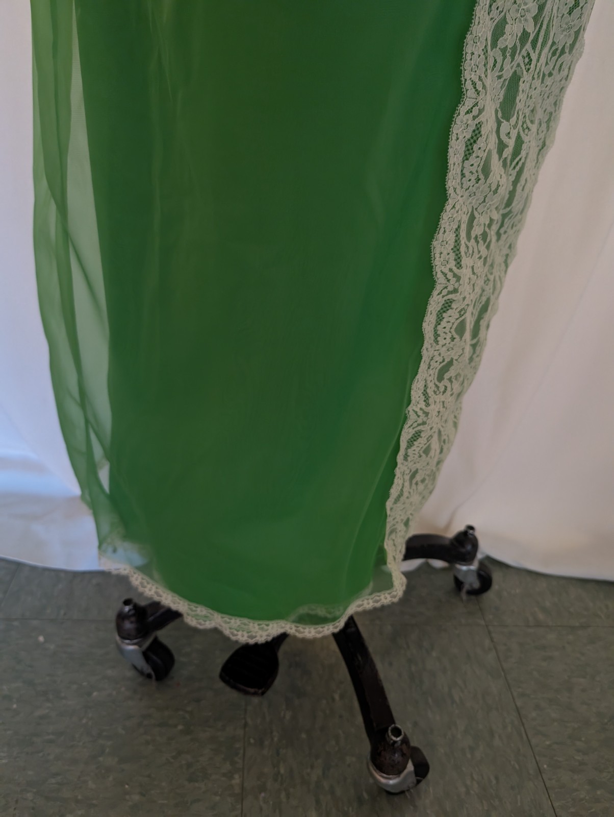 Vintage 1960s Lime Green Nightgown Size XL Full Length Maxi Lace Rosette Sheath