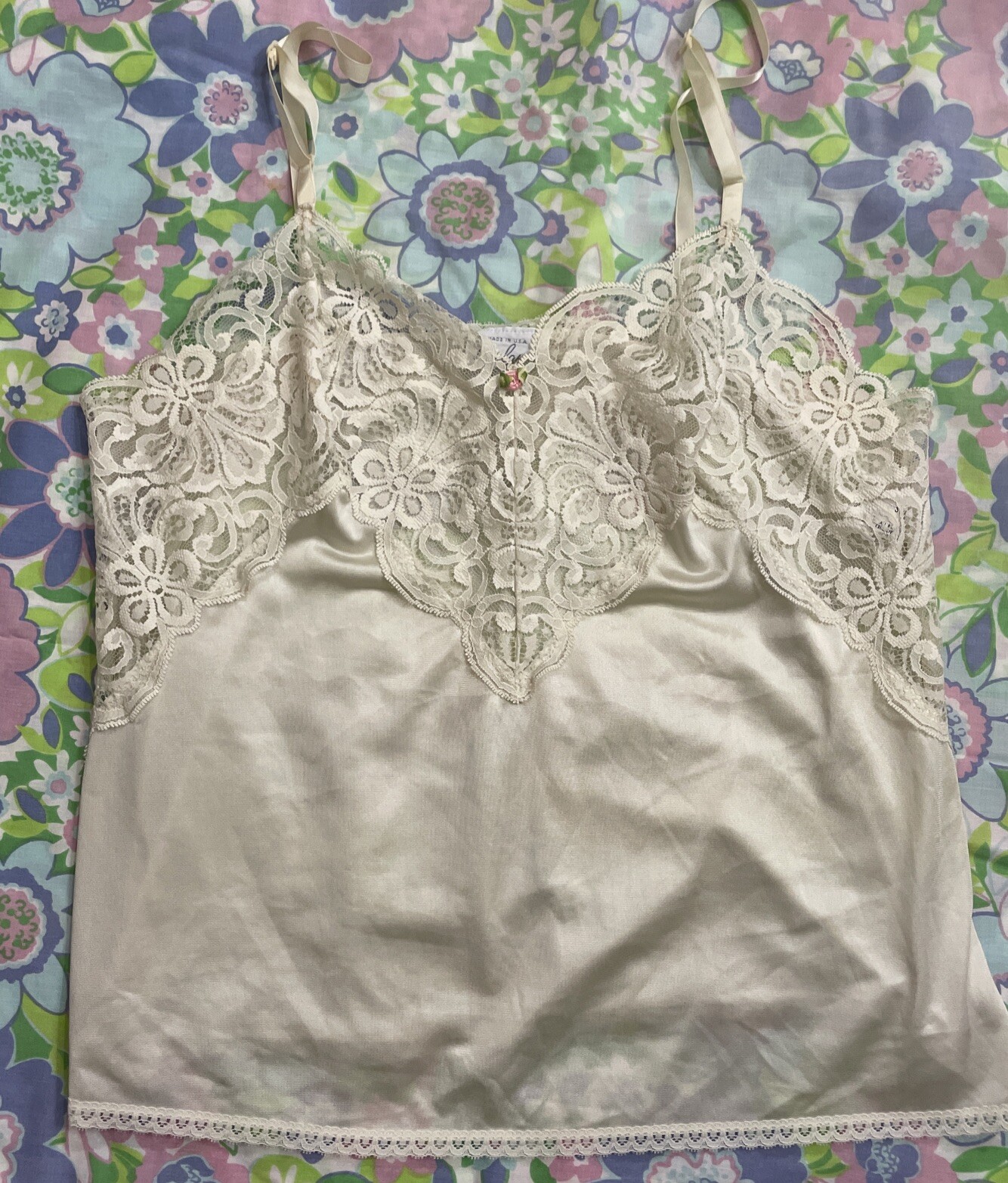 VTG Nylon Lace Camisole Tank, Women’s 34, Ivory Cami Lingerie Fairy