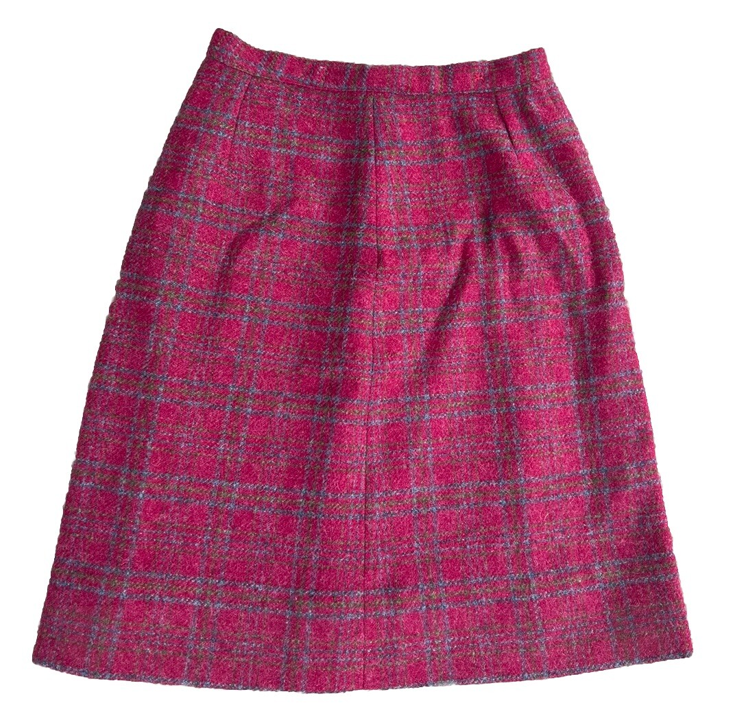 Vintage 1960s/1970s Pink Plaid Mini Skirt Wool Ah! Austin Hill XS Mod Preppy