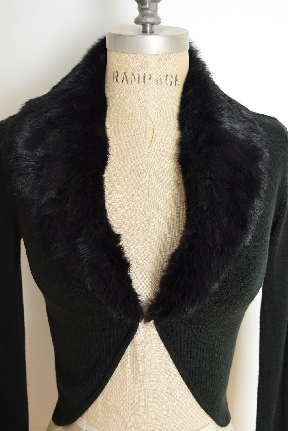 vintage Y2K cardigan XOXO black shrug genuine rabbit fur cropped sweater top XS