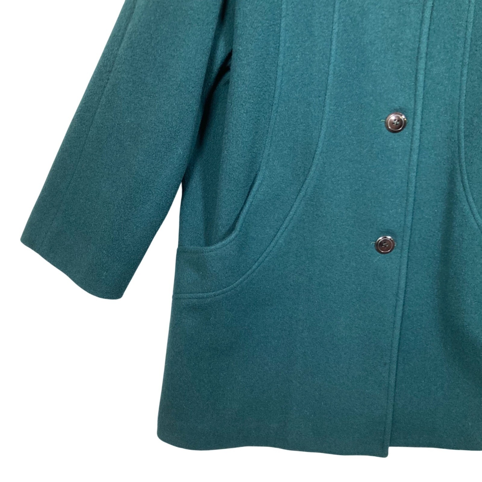 Vintage Herman Kay Womens Dark Green Wool Blend Long Coat Button Pockets Size 16