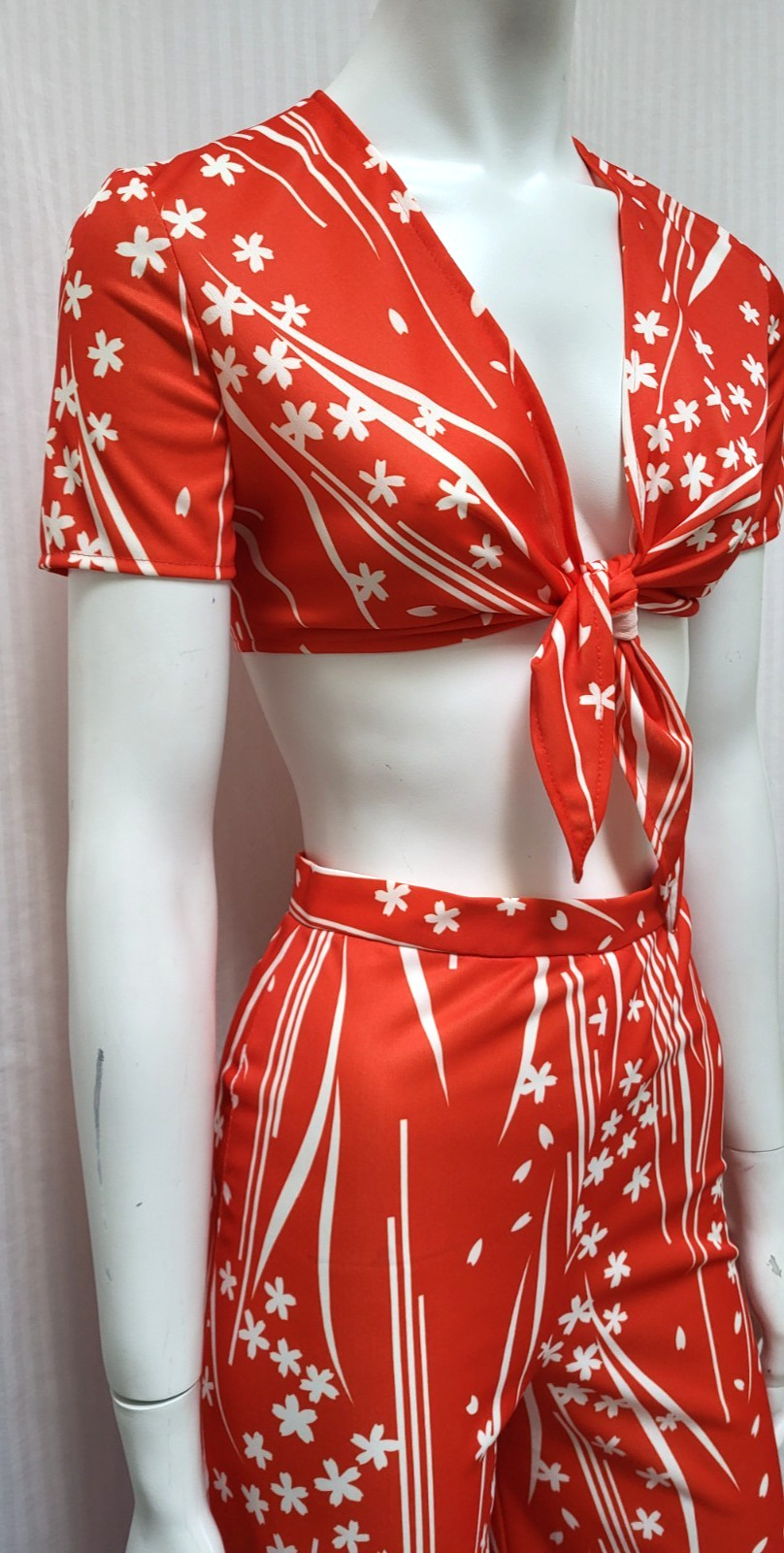 2 Piece Vintage 1960’s PARADE NY Red Floral Top & Wide Leg Pants – Size XS – EUC