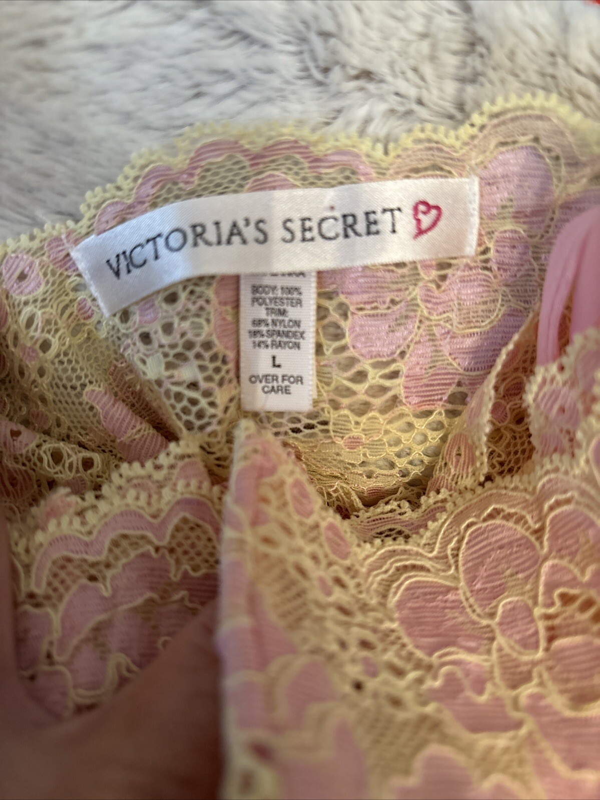 Vntg SLIP DRESS LINGERIE Pink CHIFFON Yellow LACE NIGHT GOWN VICTORIAS SECRET