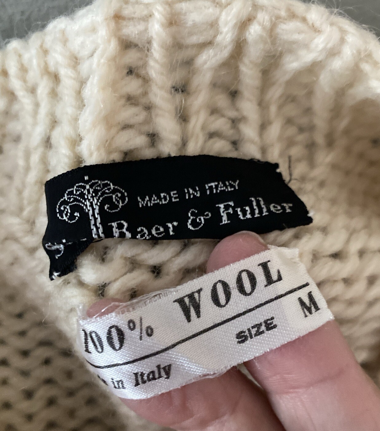 Vintage Stix Baer Fuller 100% Wool Chunky Cable Knit Sweater Cream Sz M Italy