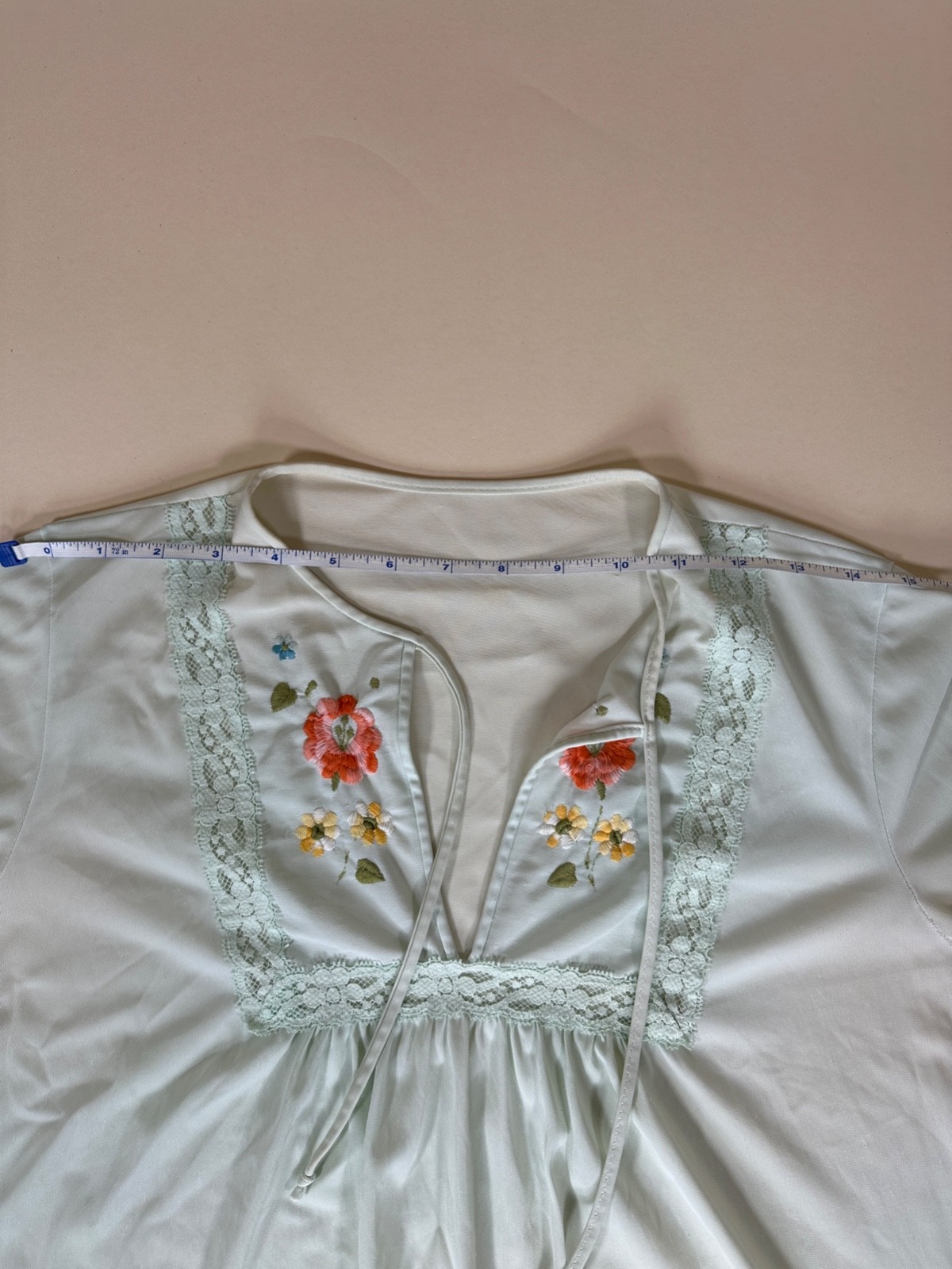 Vintage 70s Sears Floral Mint Long Night Gown Size 32-34 Made in USA