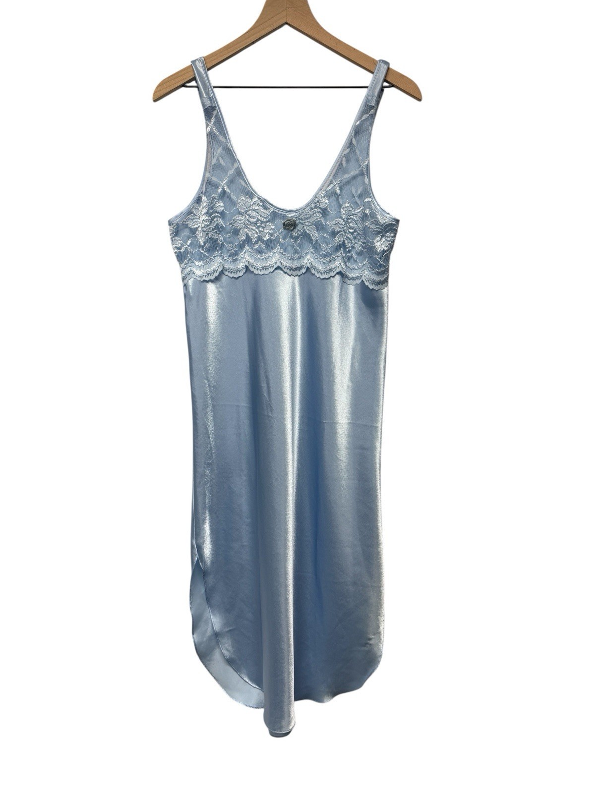 Vintage Romance Du Jour California Liquid Satin Lace Nightgown Slip Dress Blue S