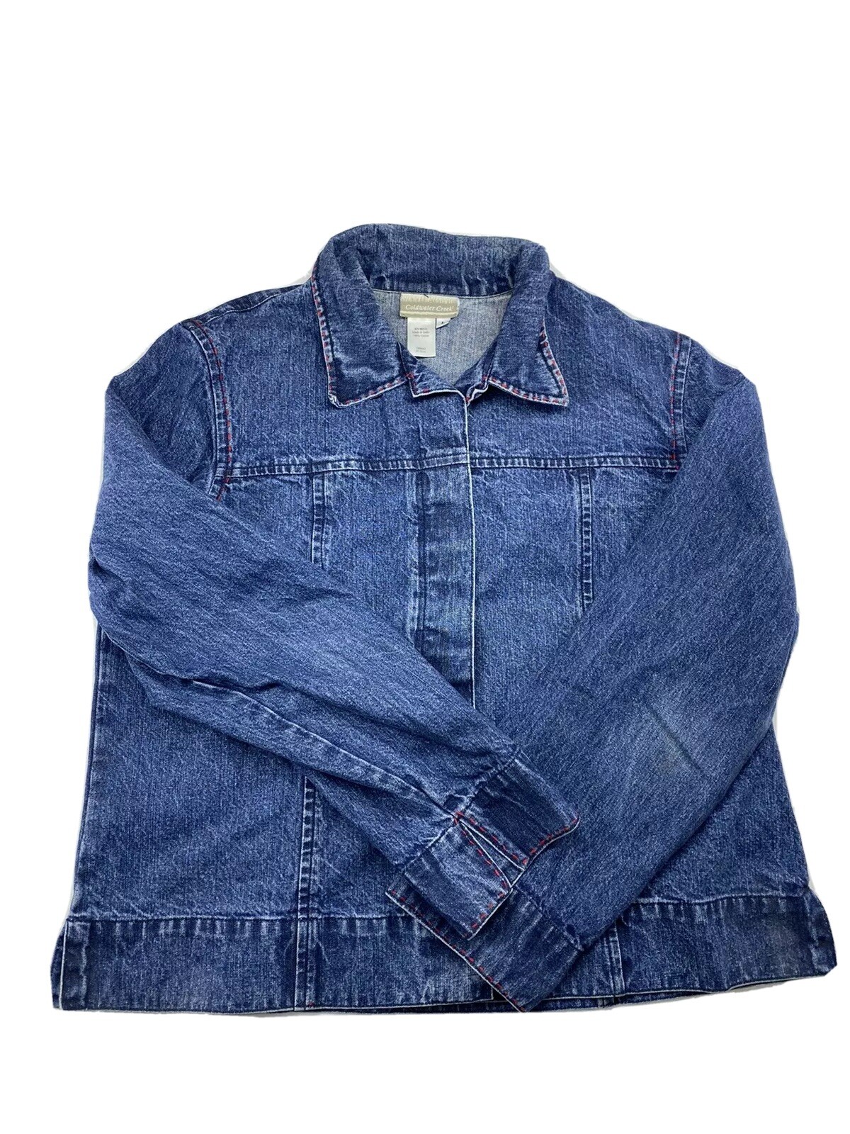 Coldwatercreek Woman’s Fancy Denim Jacket Size L – Vintage – Red Trim Stitches