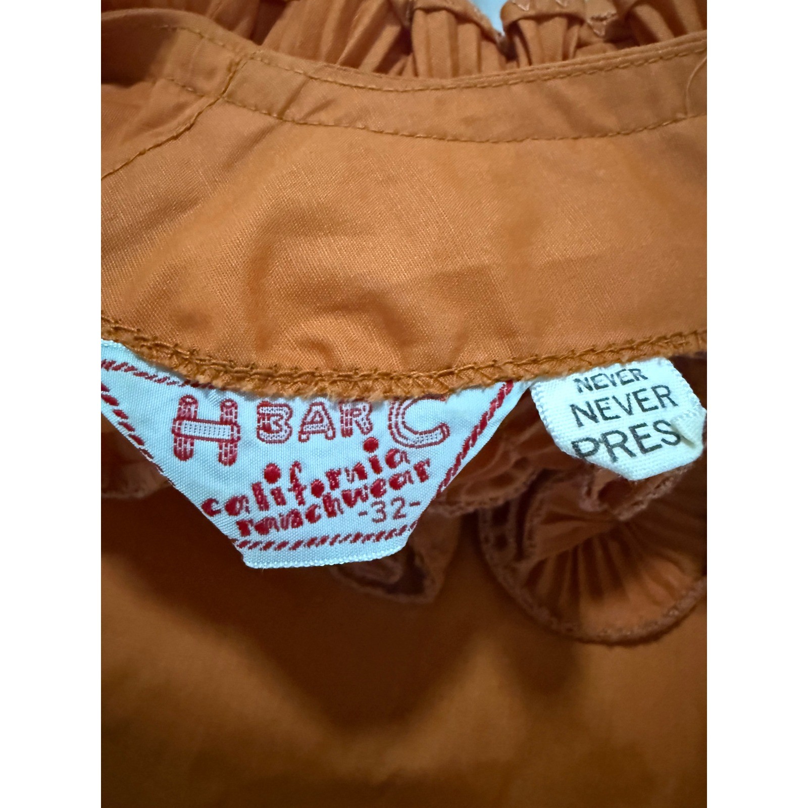 Vintage 70s H Bar C California Ranchwear Rust Tuxedo Ruffle Western Shirt Sz 32