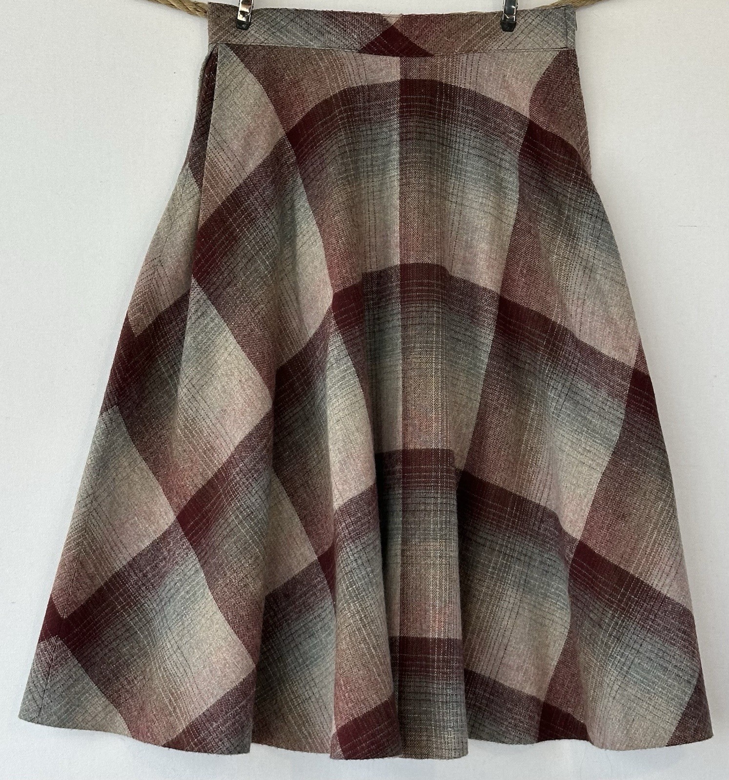 Vtg College Town Plaid Skirt A Line Knee Wool Burgundy Women’s XS / 0