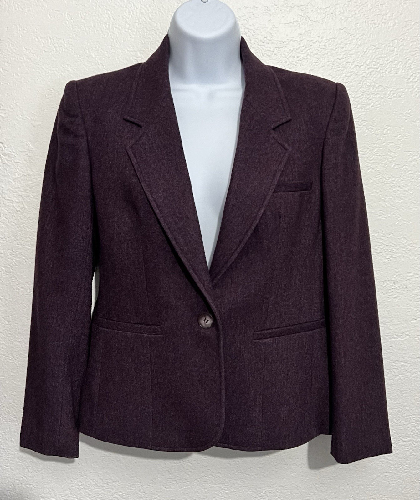 Vtg Sm Wool Skirt Suit Plum Purple Blazer Midi Skirt 2 Piece Set