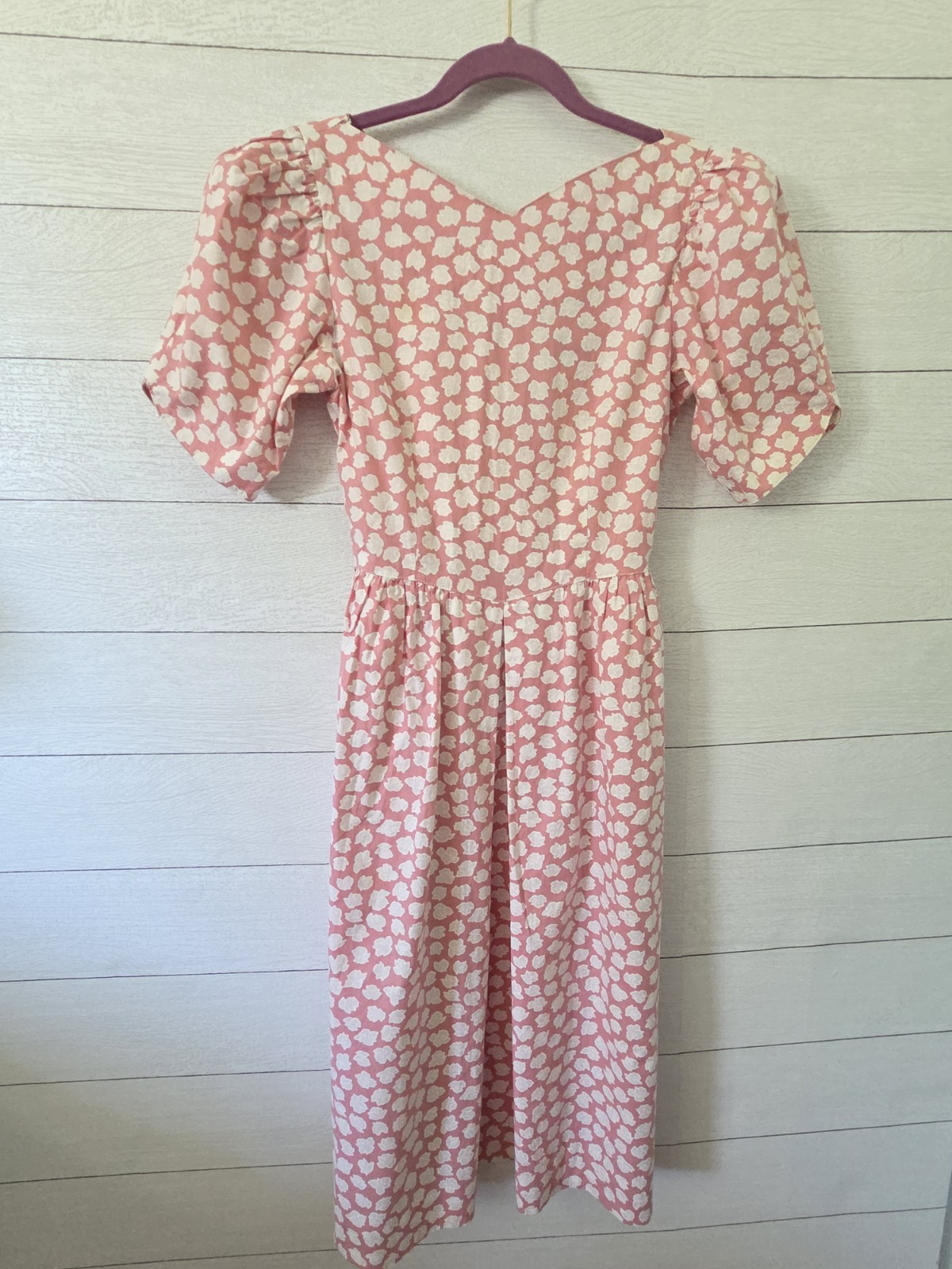 VTG Lanz Originals Dress 7/8 Pink Floral Cotton Tea Dress Cottage Core Belted