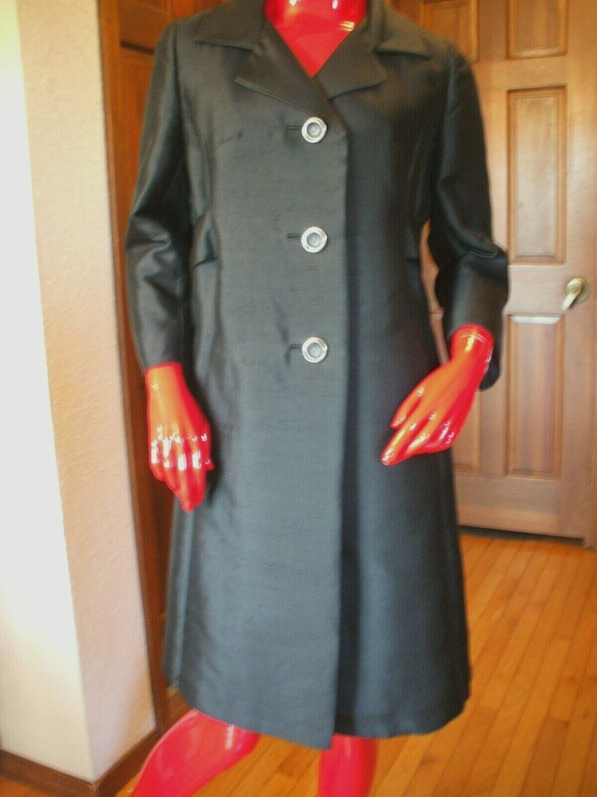 Vintage Elegant Rothmoor Shantung Lined Coat Dress Black Sz- S
