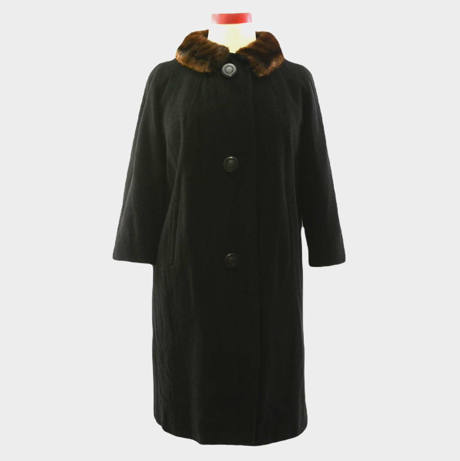 50s Vintage 100% Cashmere Coat For Women Mink Fur Collar Size M/L Oversized