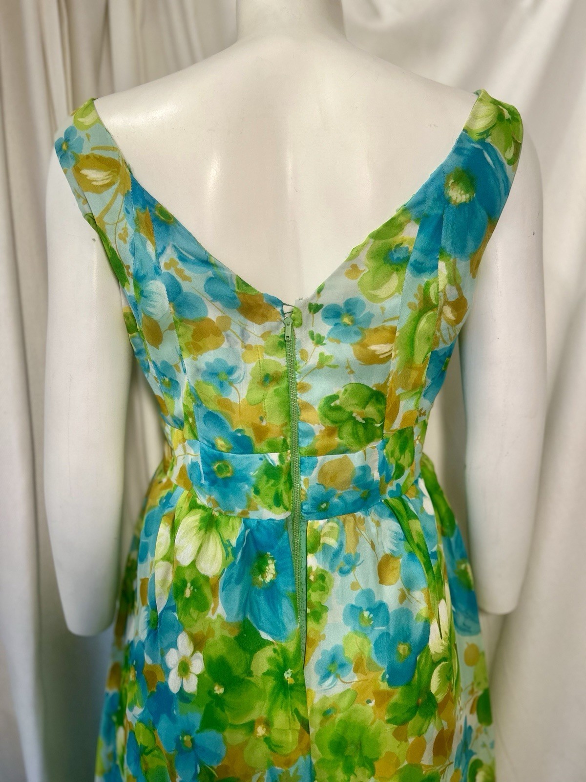 Vtg 60s 70s Goddess Hostess Fairy Floral Watercolor Gauzy Chiffon Maxi Dress