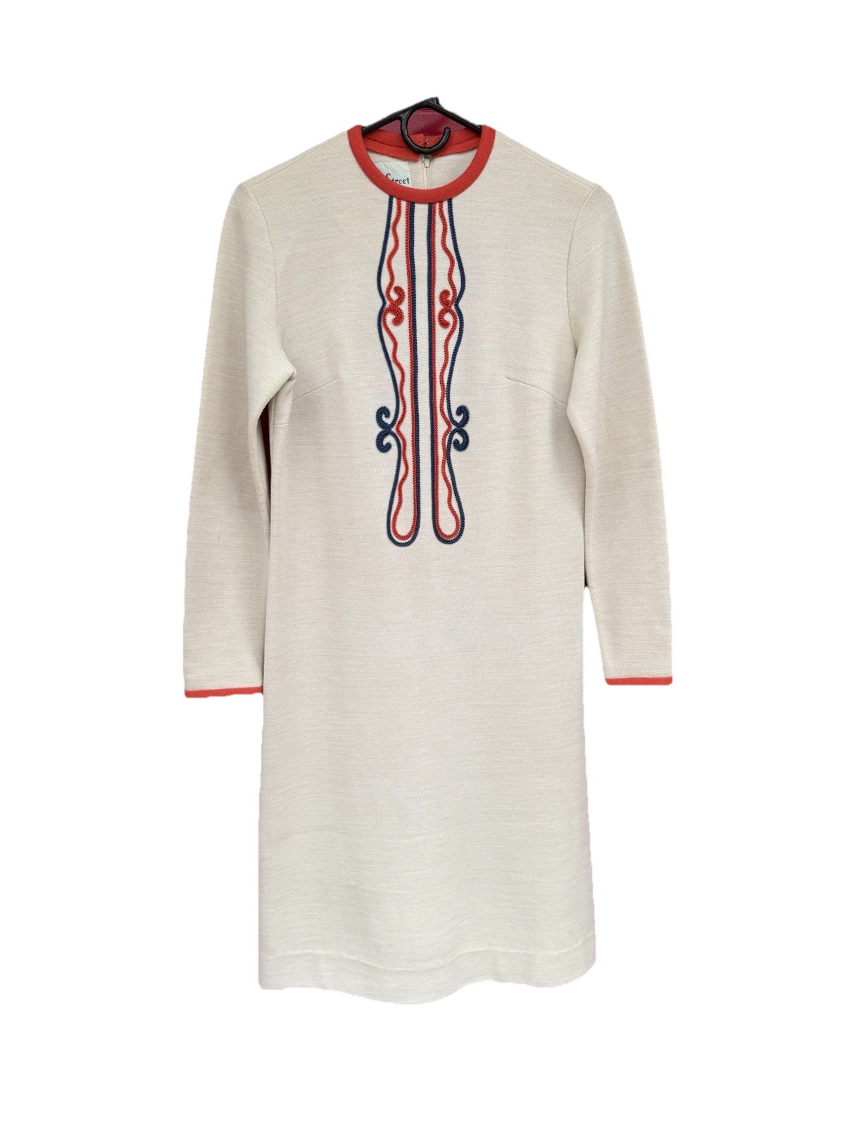 Vintage 1960s Mod Gogo Groovy Bleeker Street Shift Dress Small Cream Embroidered