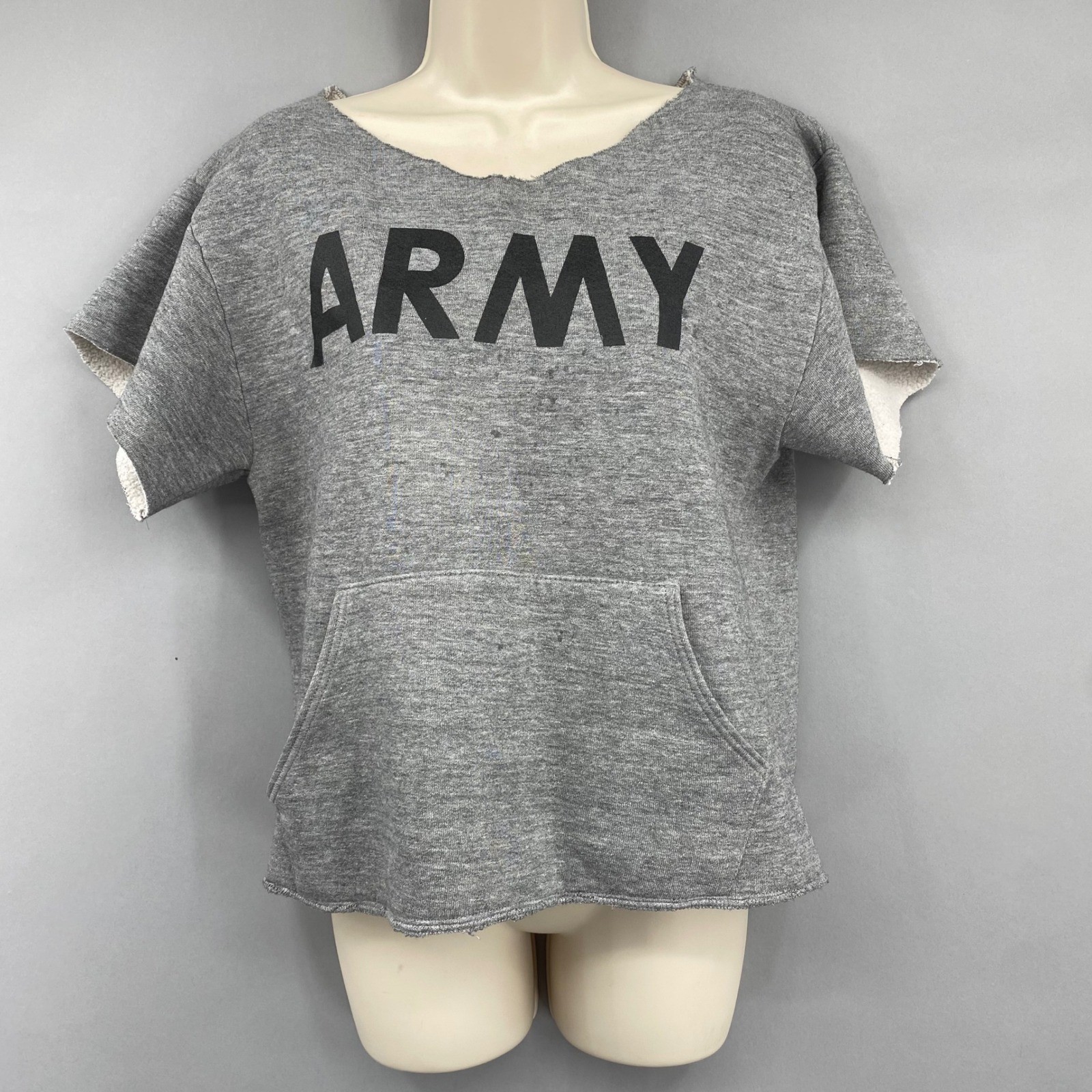 Vintage Russell Super Weights Army Sweatshirt Gray Cut Off Short Sleeve M 38-40
