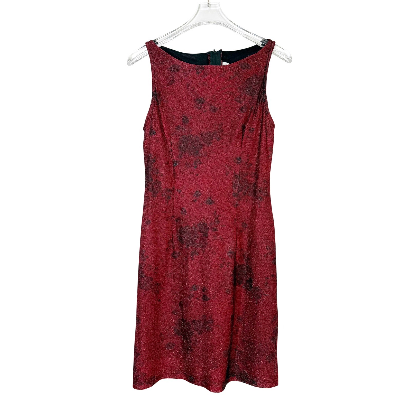 Vintage One Clothing Co Red Black Metallic Glitter Floral Sheath Dress 90s Y2K