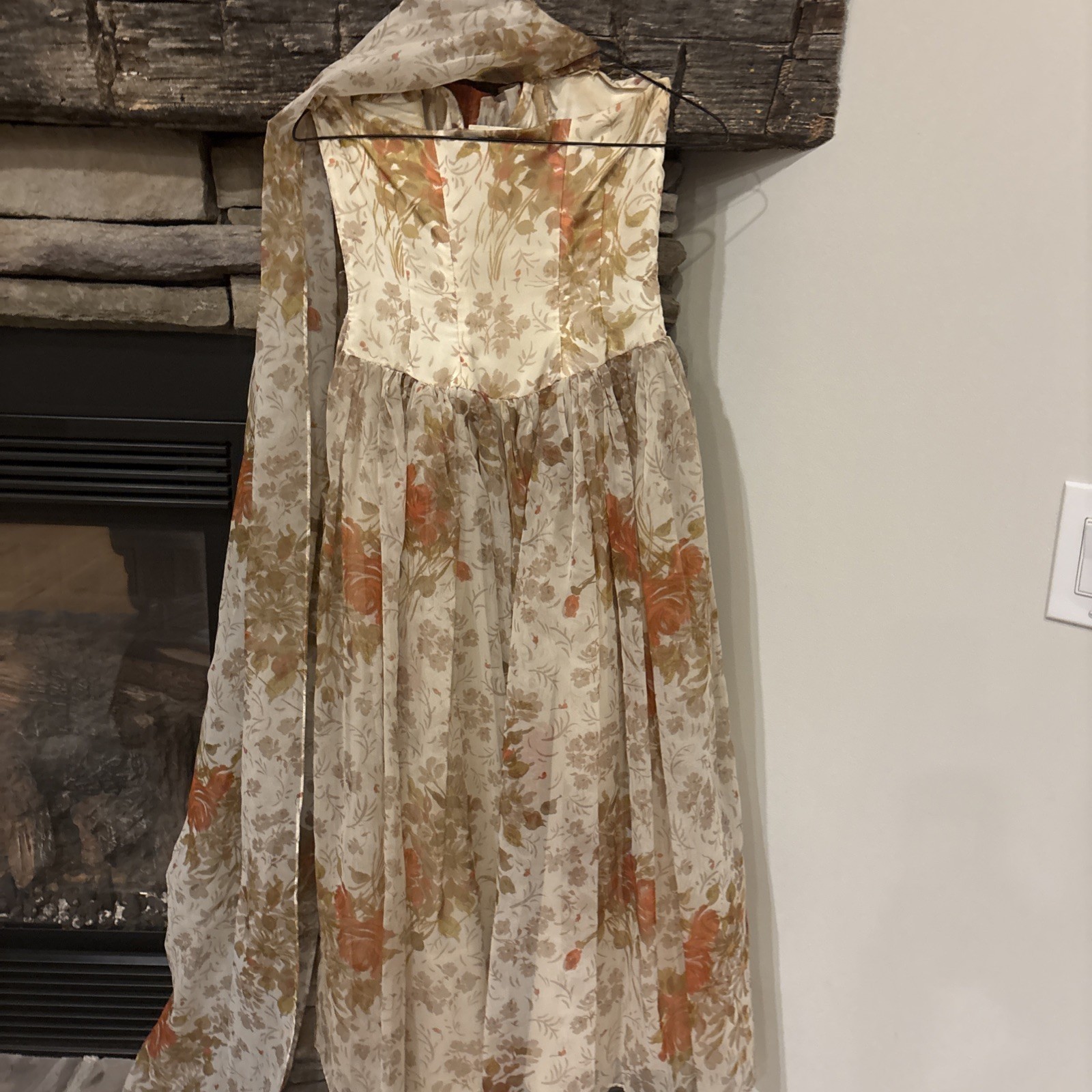 VTG Fred Perlberg Dance Originals 40’s STRAPLESS FLORAL Dress Gown 30” bust EUC