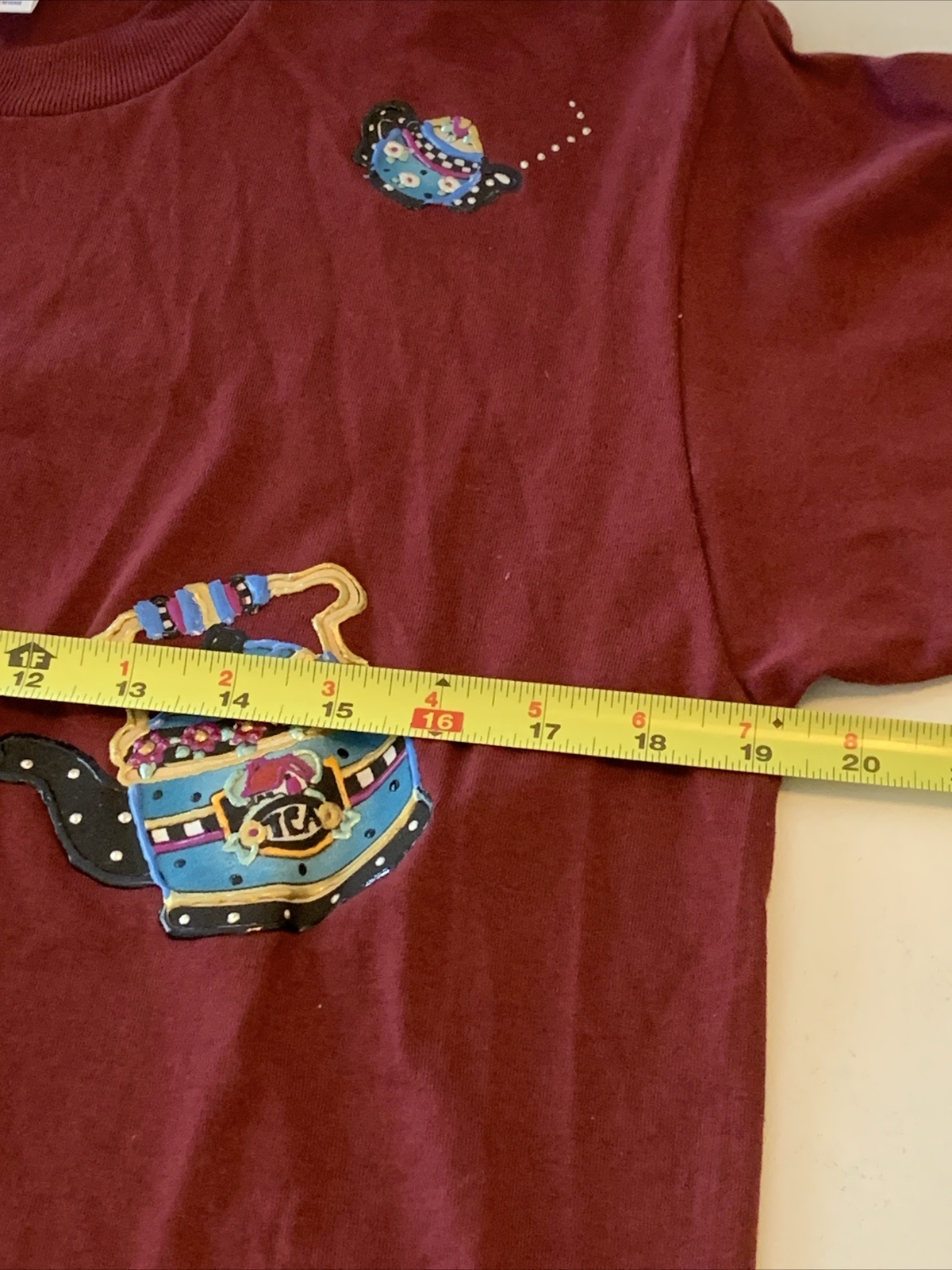 VTG Granny Core Graphic Tea Pots Jerzees L 80s Puffy Paint T Shirt