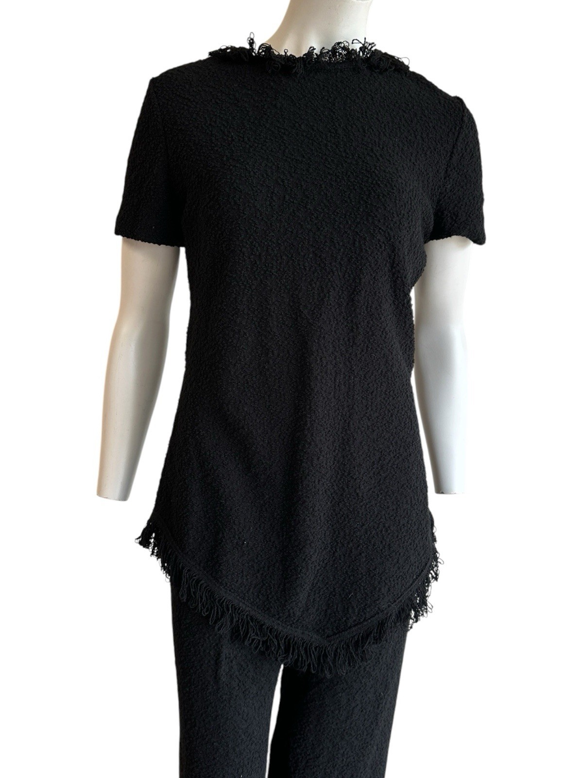 1960s Goldworm Italy Black Bouclé Knit Matching Set Mod Lounge Pant Suit