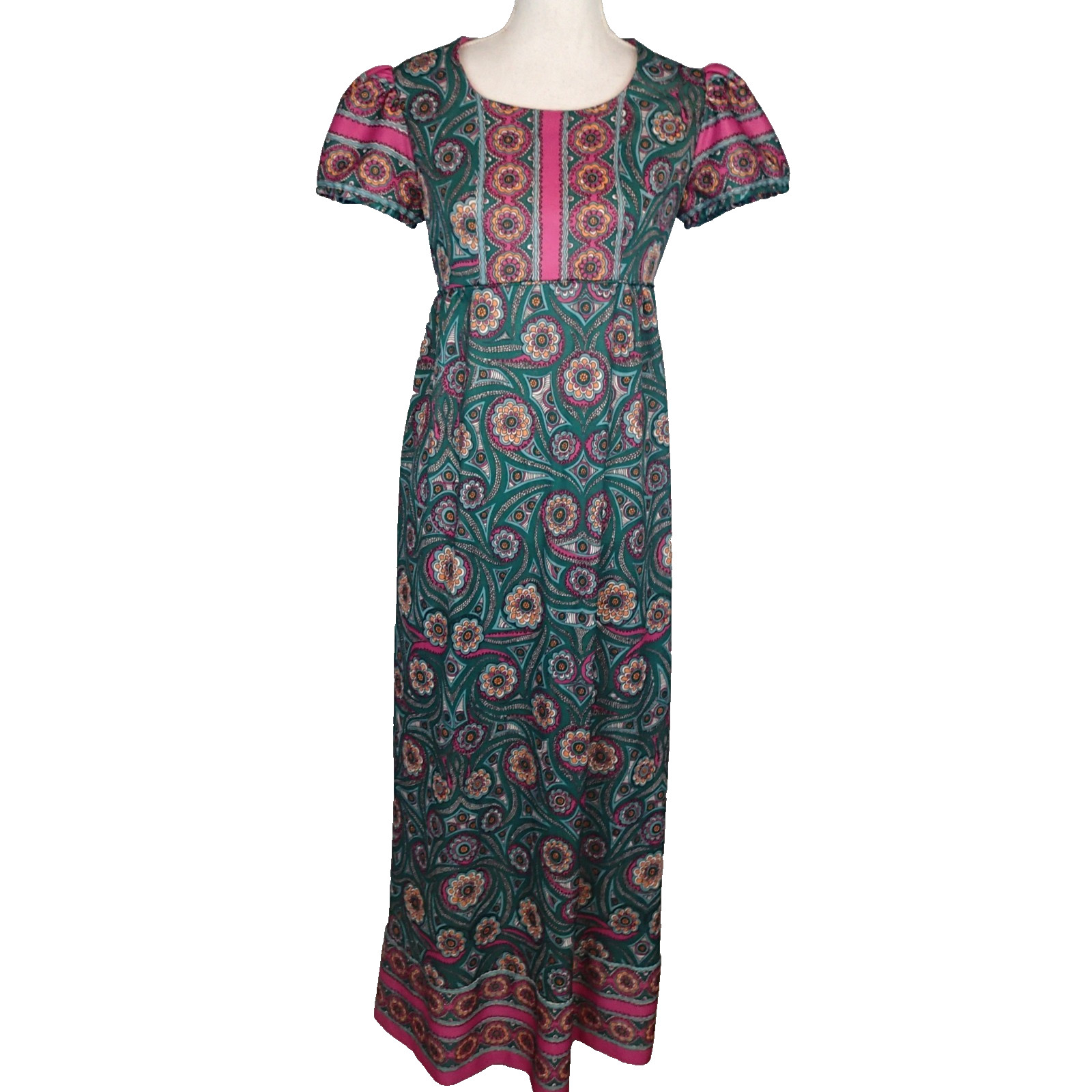 vtg Hoot Owl Groovy Floral maxi Dress sz 13 m/l 70s Chic Prairie Festival long