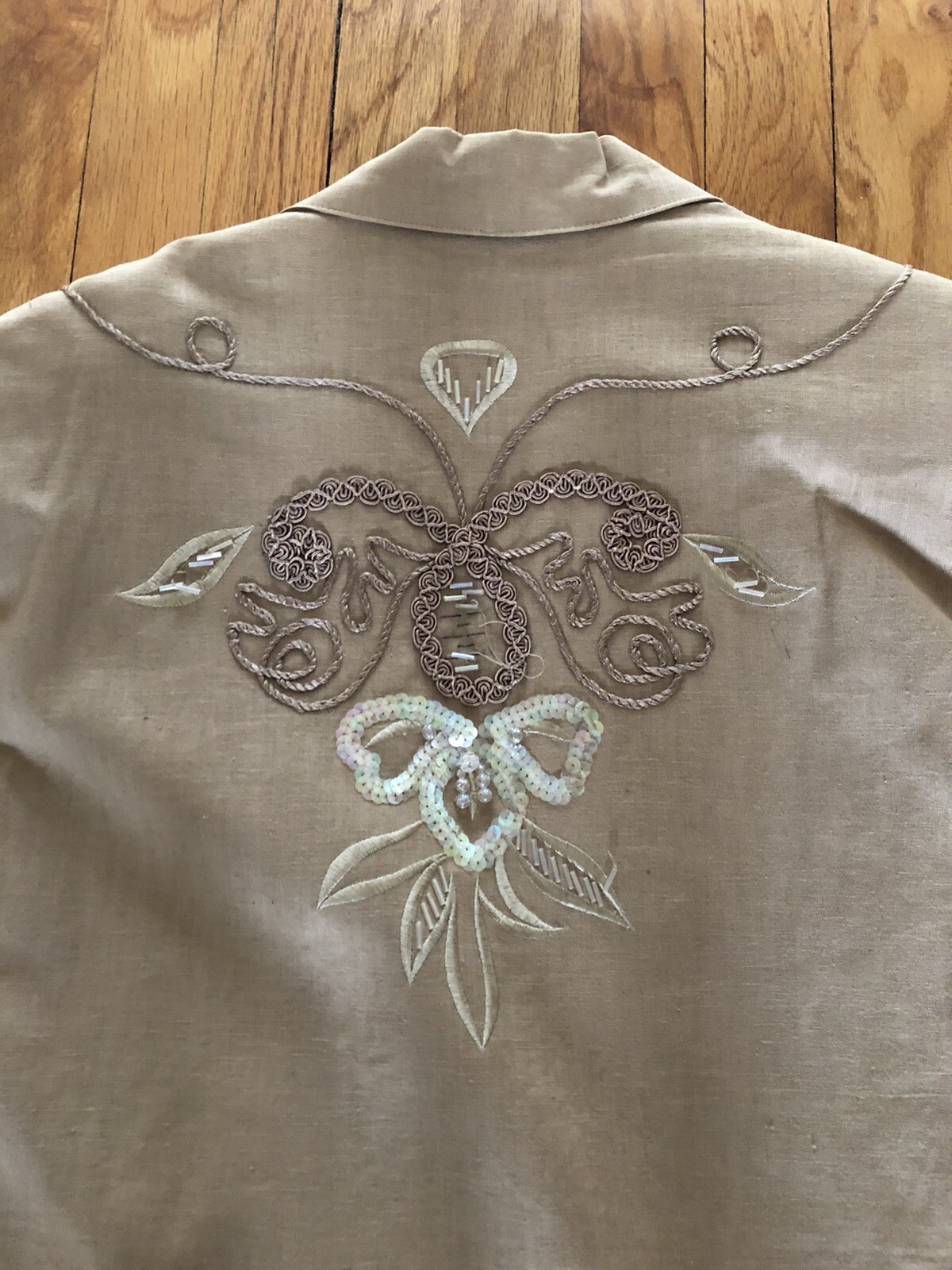 VINTAGE LINEN ADOLFO 80s PADDED EMBROIDERED WESTERN SEQUINS BLAZER JACKET SZ M