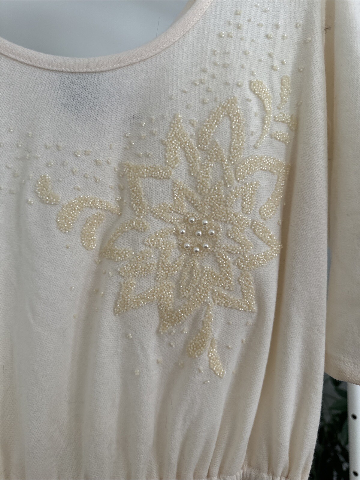 VTG 70s 80s We3Ltd Cream Dress With Beading – Evening Wedding Fall Winter