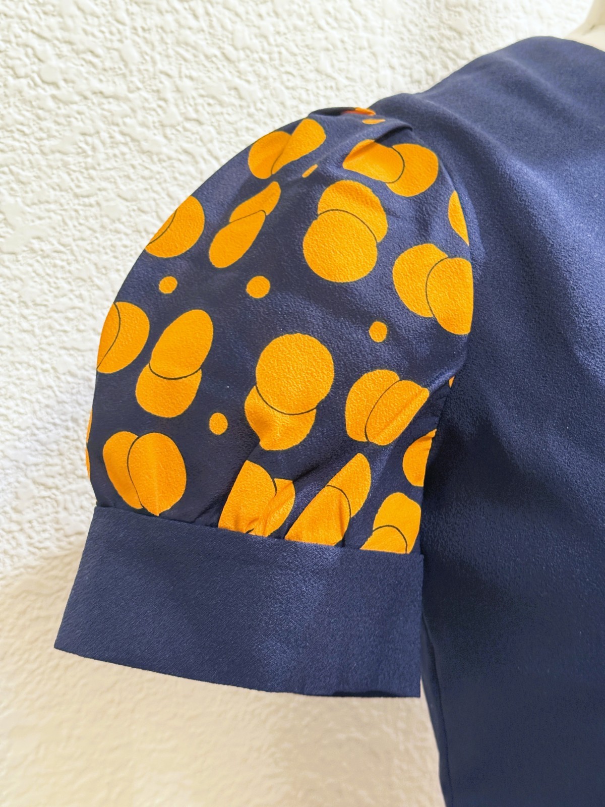 Vintage 1960s Puff Sleeve Navy Blue and Orange Micro Mini Dress Size Small S