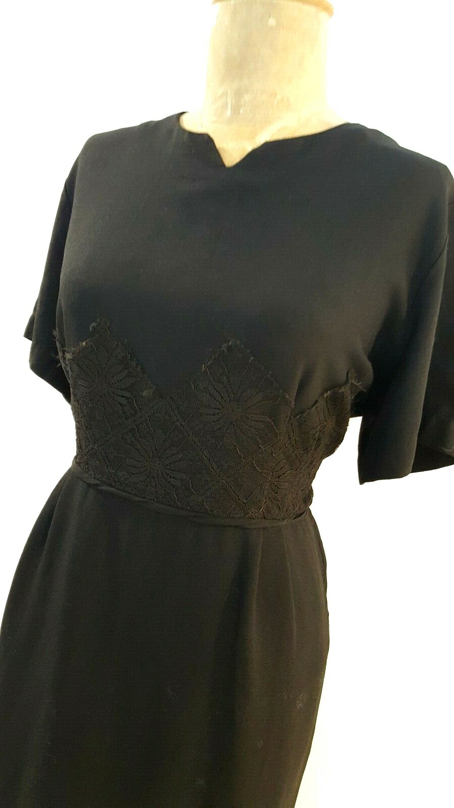 Mynette Rayon Pinup Dress Size Medium Lace Trim Vintage 50s Rockabilly