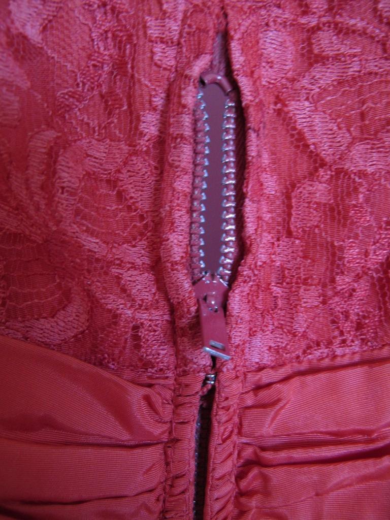 Vintage 50s Valentine Red Lace Party Dress XXS Full Skirt Bustle Back Wasp Waist